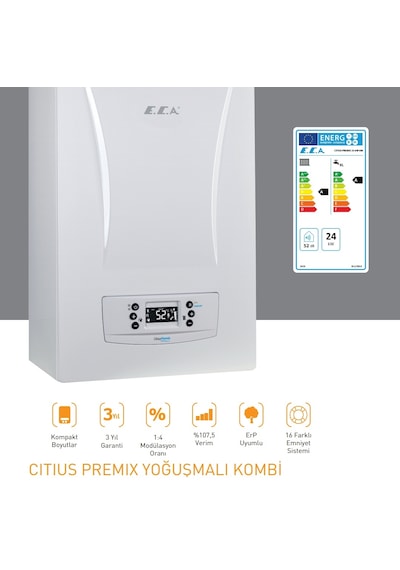 E.C.A. Citius Premix 24 kW Tam Yoğuşmalı Kombi