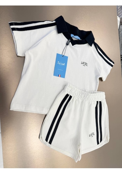 Baby Lory Kids Store Şeritli Polo Yaka Takım Beyaz