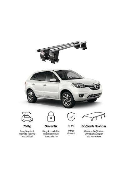 Royal Renault Koleos 2008-2016 Uyumlu Gri Ara Atkı Port Bagaj Tavan Barı