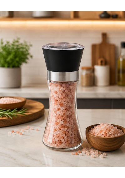 Seramik Öğütücülü 5 Kademe Ayarlı Cam Tuz Karabiber Değirmeni Plastik Kapak 200 Ml Şeffaf 18 Cm Renksiz/şeffaf