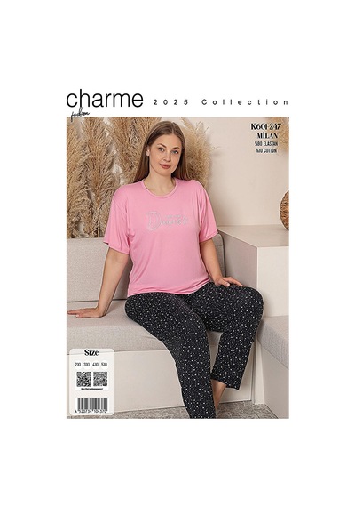 Sude Charme Kadın Büyük Beden Bisiklet Yaka Milan Likralı Kısa Kol Pijama Takımı K601/247 - 1 Adet Pembe Sude Charme Kadın Büyük Beden Bisiklet Yaka Milan Likralı Kısa Kol Pijama Takımı K601/247 - 1 Adet Pembe
