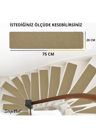 Kare Kaymaz Tabanlı Ve Yıkanabilir Merdiven Basamak Halısı - Bej / Adet Olarak Satılır Null