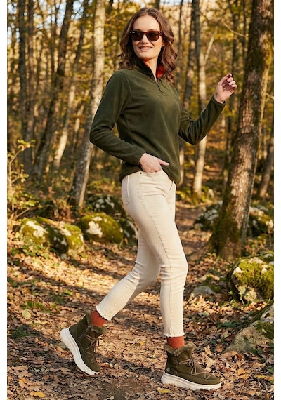 Lela Slim Fit Yumuşak Dokulu Anti-Pilling Tüylenme Yapmayan Yarım Fermuarlı Bayan Polar 5907000 Haki