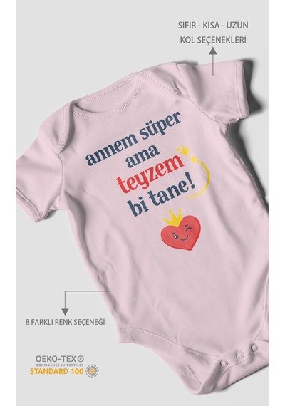 Morivokids Annem Süper Ama Teyzem Bi Tane Kısa Kollu Bebek Body %100 Pamuk Bebe Pembe