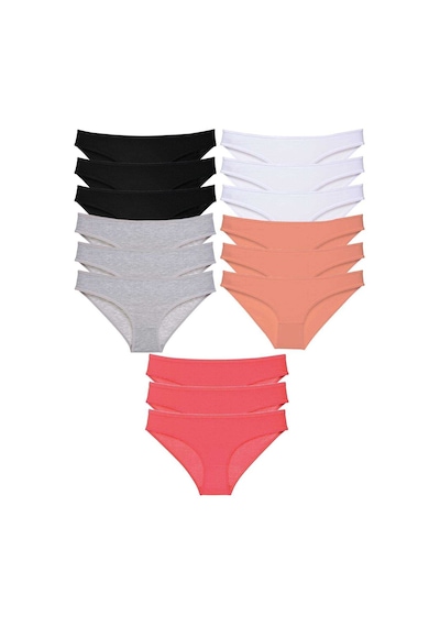 15 Adet Set Likralı Kadın Slip Külot Siyah Ten Gri Beyaz Fuşya