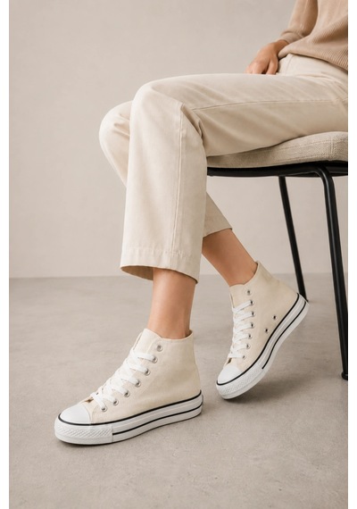 In Step Lena Krem Kanvas Bağcıklı Bilekli Kadın Sneakers