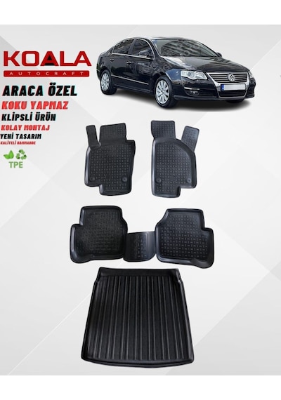 Volkswagen Passat B6 2005-2010 Arası Birebir Uyumlu 3d Paspas + Bagaj Havuzu Ikili Set