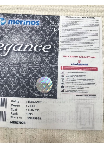 Merinos Halı Elegance 74430 095 Serisi Akrilik Salon Oturma Yatak Odası Halısı Gri