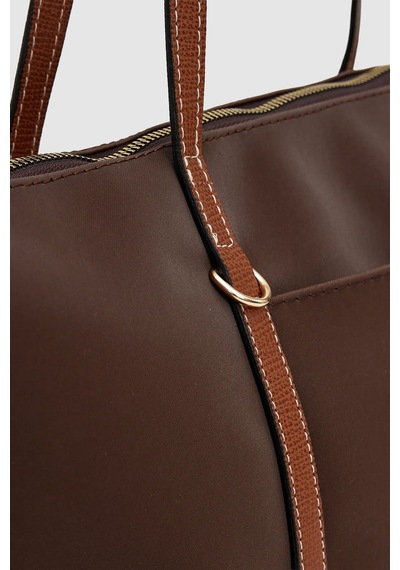 Wuclo Velie Paraşüt Kumaş Şeritli Shopper Çanta Acı Kahve-taba Acı Kahverengi - Taba