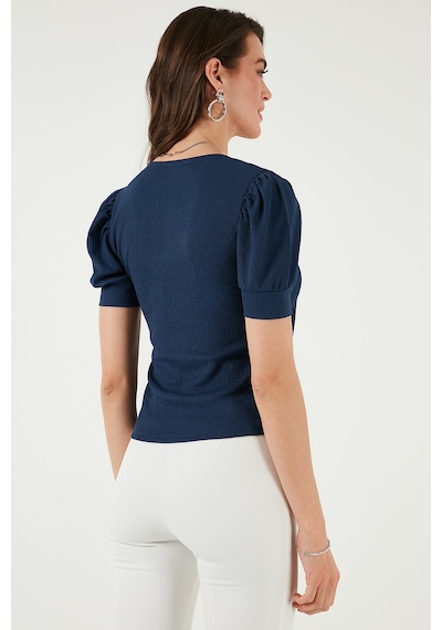 Lela Kol Detaylı Kare Yaka Bayan Bluz 5869002 Indigo