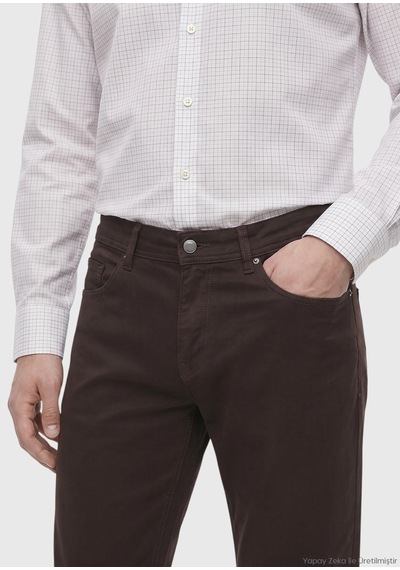 Ramsey Kahverengi Dokuma Slim Fit Casual Pamuk Karışımlı Pantolon
