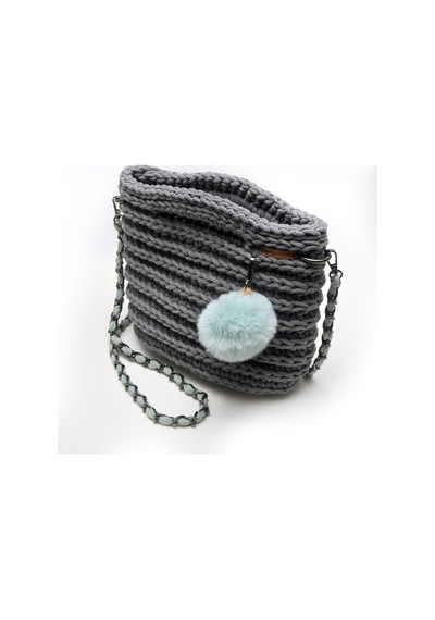 Handmade Makrome İp Tasarım Çanta Antrasit - Gri