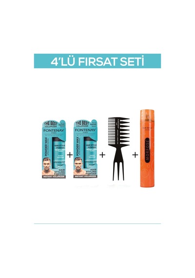 Fontenay Saç Şekillendirici Pudra Toz Wax Mat Effect X2 + Şekil Tarak'ı 2+saç Spreyi 400ml 4'lü Set 00340292