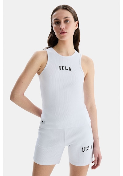 Ucla Salınas Beyaz Sıfır Kol Nakışlı Standard Fit Kadın Tshirt Beyaz