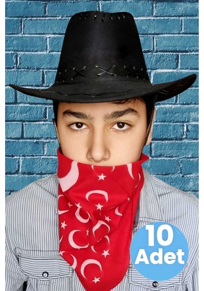Uniquetrenders Çocuk Unisex Bandanalı 10'lu Nubuk Kovboy Şapkası 8-14 Yaş Siyah 4