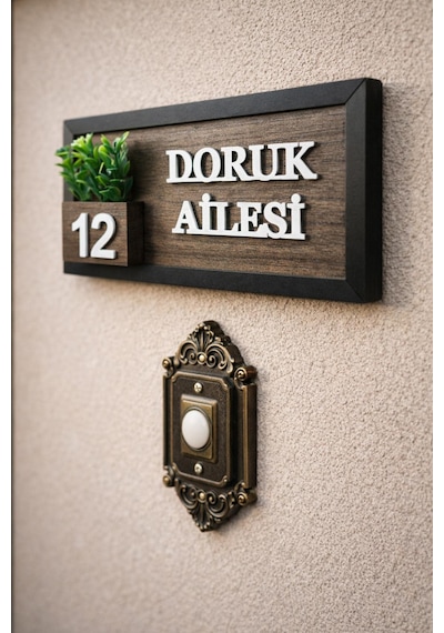 Kişiye Özel Ahşap Kapı İsimliği Çiçekli 10x20 Cm Mdf Dekoratif Kapı Tabelası 10x20 Cm