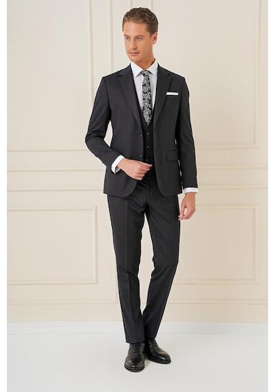 Efor Slim Fit Esnek Yelekli Klasik Siyah Takım Elbise Tk 897 Siyah