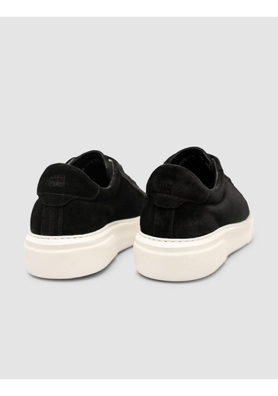 %100 Hakiki Süet Siyah Kürk Astarlı Bağcıklı Sneaker Ayakkabı Siyah