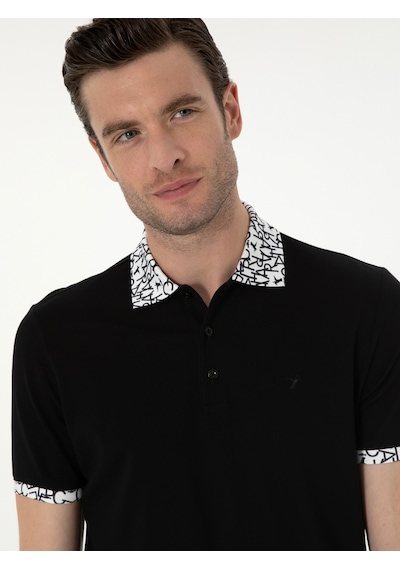 Siyah Slim Fit Polo Yaka Merserize T-shirt