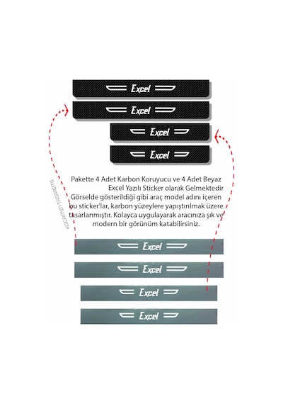 Excel Yazılı Dekoratif Karbon Kapı Koruma Hyundai Excel İçin Siyah Beyaz Yazılı 4 Parça Kaplama Hyundai Excel