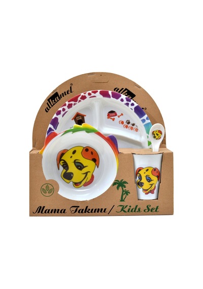 Köpek Figürlü Mama Yediren Melamin Çocuk Bebek Kase Kabı/Kap Set