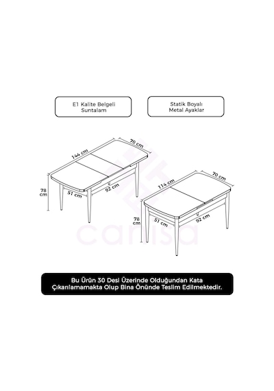 Canisa Concept Kor Serisi, Açılabilir 70x114 Beyaz Yemek Masası Masa Beyaz