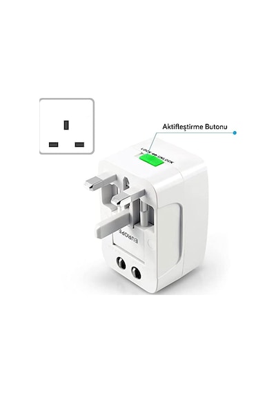 Akım Korumalı Universal Fiş Çoklu Priz Cv640 Priz Çevirici Dönüştürücü Kompakt Tasarım Amerikan Fişi, İngiliz, Türkiye 125v - 250v 13a Beyaz