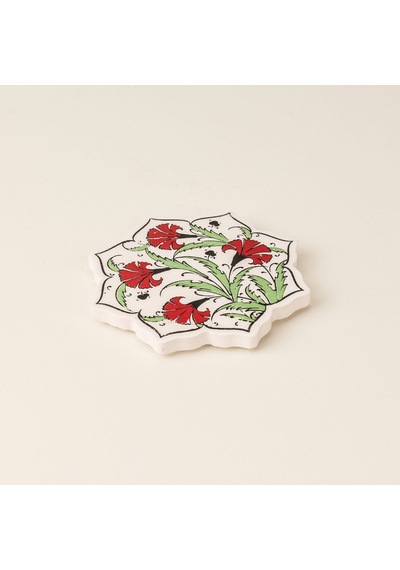 Yıldız Bardak Altlğı - Yeşil / Kırmızı - 11 Cm Çok Renkli