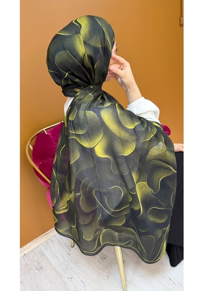 Mimiyum Hare Desen Organik Soft Şal- Yeşil Çok Renkli