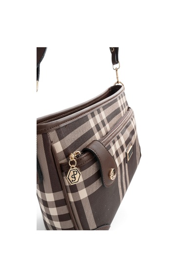Silver & Polo Silver Polo Kahve - Kahve Çizgili Ekose Kadın Çapraz Çanta Sp1160