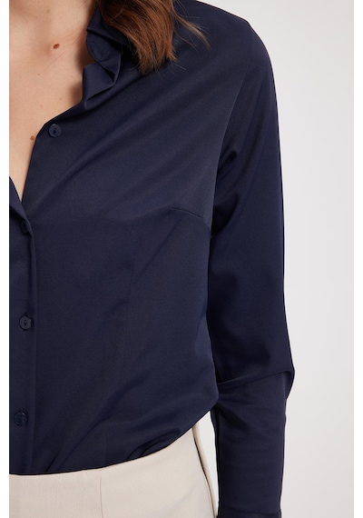 Tudors Kadın Slim Fit Dar Kesim Klasik Yaka Uzun Kollu Lacivert Gömlek-40356 Lacıvert