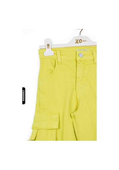 Xo Kids Yırtmaçlı Geniş Paçalı Kargo Cepli Kız Çocuk Pantolon 5-14 Yaş 2428 Yeşil