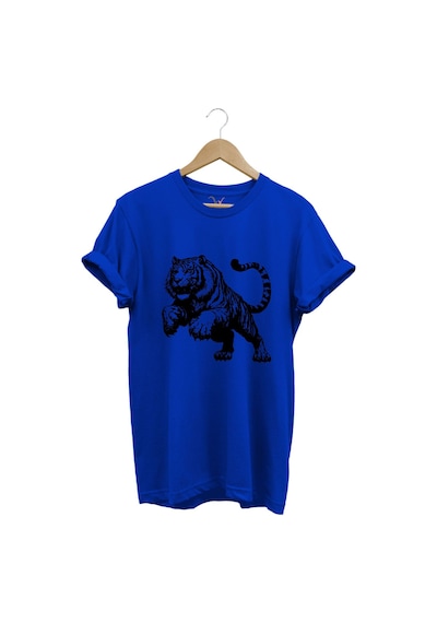 Kaplan Baskılı Cool Premium %100 Pamuk Regular Fit Mavi T-shirt Saks Mavi