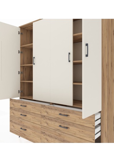Hyperion Gardrop 8 Raflı 6 Çekmeceli 4 Kapaklı 176x44x221 Çam-aytaşı/çam Beyaz Hyperion Gardrop 8 Raflı 6 Çekmeceli 4 Kapaklı 176x44x221 Çam-aytaşı/çam Beyaz