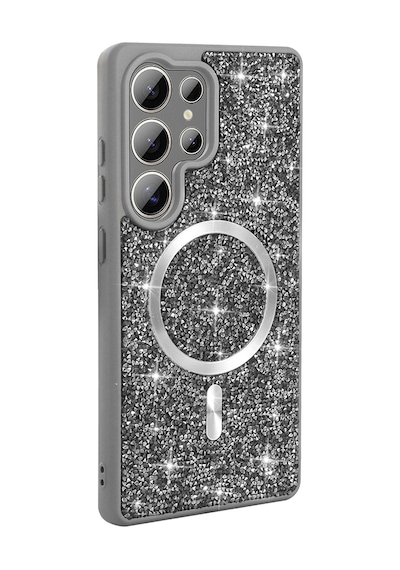 Maks Technology Galaxy Uyumlu S26 Ultra Kılıf Pırlanta Tasarımlı M-safe Şarj Özellikli Mkst Mozaik Silikon Kapak - Titanyum-gri Titanyum Gri