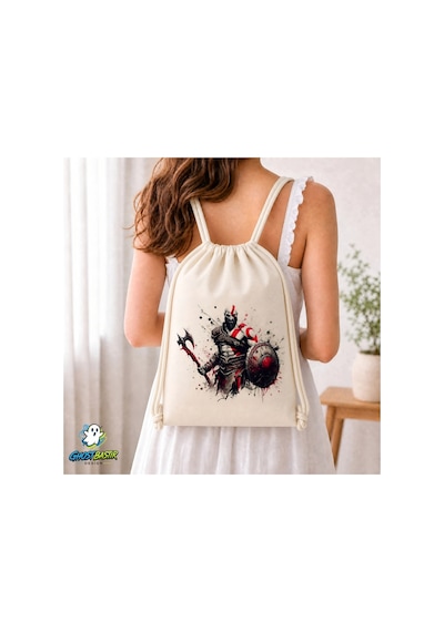 Ghostbastır Design The God Of War Büzgülü Keten Çanta C334 Bej
