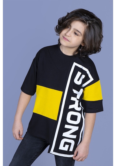 Toontoy Kids Toontoy Erkek Çocuk Garnili Strong Baskılı Tişört Siyah
