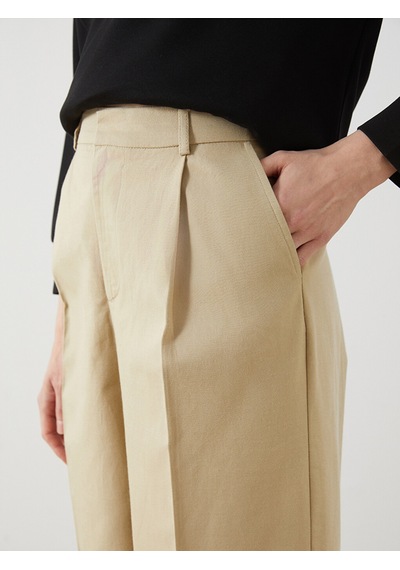 Lcw Modest Bej Loose Fit Keten Karışımlı Kadın Pantolon