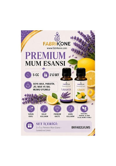 Premium Mum Esansı 5 Cc 2'li Set - Lavanta, Limon - Soya Wax, Parafin, Jel Wax Ve Bal Mumu Uyumlu Bkfab2lvlm5 Karışık
