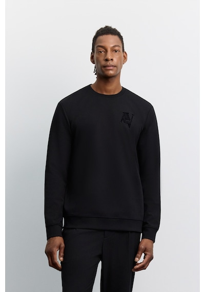 Avva Erkek Siyah Bisiklet Yaka Baskılı Pamuklu Regular Fit Sweatshirt A62y1273