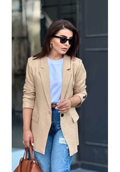 Taş Tek Düğme Yün Efekt Blazer Ceket Taş