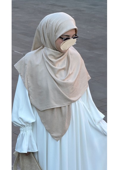 Qalortex Scarf Premium Jakarlı Sare Büyük Boy Eşarp - Ay Taşı