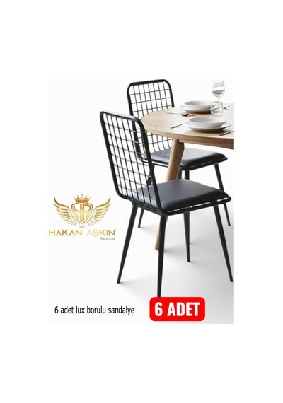 By Hakan Aşkın Borulu Lux 6x Adet Tel Sandalye Salon-mutfak-balkon-çalışma Sandalyesi Siyah002