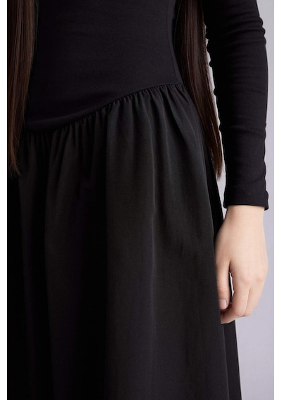Defacto Kayık Yaka Poplin Uzun Kollu Midi Elbise H0554ax26spbk81 Siyah-bk81