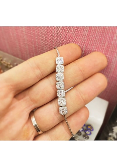 Oriental Kuyumculuk Jewellery Baget Taşlı Kare Su Yolu Asansör Bileklik Gümüş