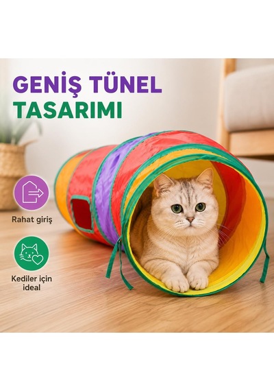 Tr Kedi Oyun Tüneli Katlanabilir Kıvrımlı Model, Kedi Oyuncağı Tünel Ev, Renkli Kedi Köpek Oyun Alanı, Geniş G