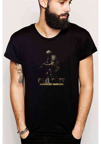 Call Of Duty Advanced Warfare Baskılı Siyah Erkek Tshirt