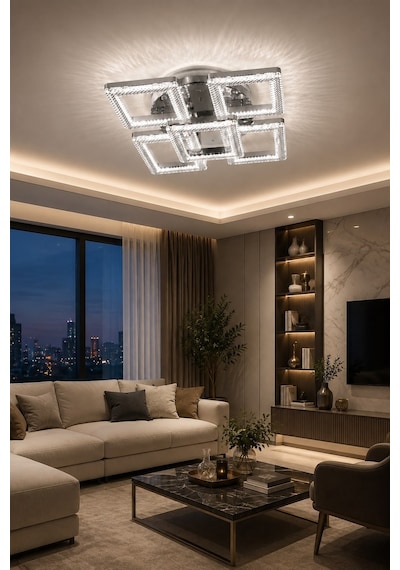 LumiaLighting Yakamoz Model 5"li Kumandalı Gümüş 3 Renk Modu Ledli Modern Tavana Sıfır Salon Mutfak Çocuk Yatak Odası Led Avize