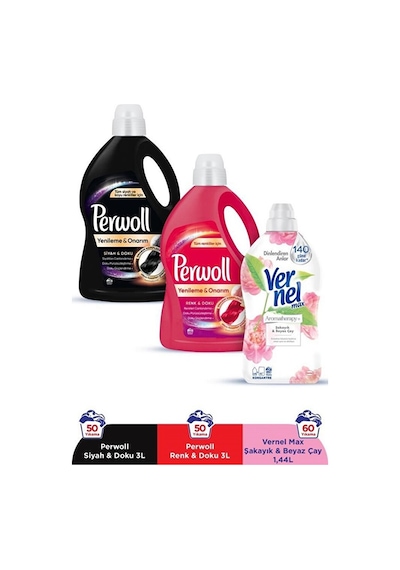 Perwoll 3l Siyah + 3l Renkli + Vernel Max 1,44lt Şakayık 2950 ML