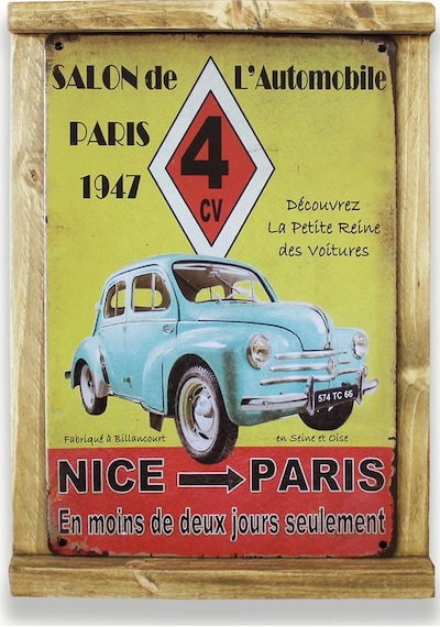 Rustik Ahşap Çerçeveli Vintage Metal Pano Nice Paris 20x30